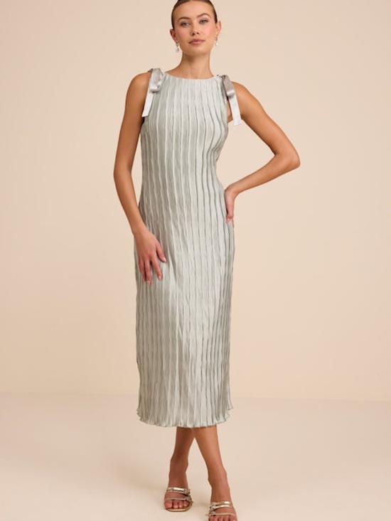 Lulus Dresses & Skirts - Lulus Nuala Sage Green Pleated Sleeveless Bow Midi Dress - Size M